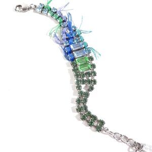 Joomi Lim Blue Green Crystal Baguette Link Fringe Bracelet NWOT 198